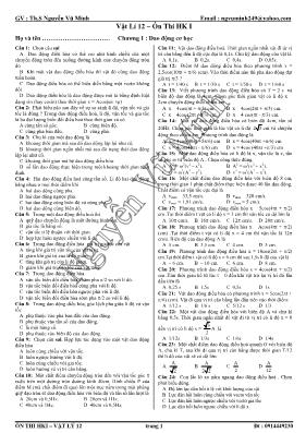 Vật lí 12  Ôn thi học kì I  chương 1  Dao động cơ học